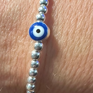 Handmade Silver Hematite Beaded Bracelet: Evil Eye Hamsa