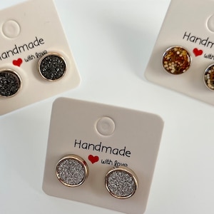 12M Round/Circle Golden Glitter Cabochon Studs with Stainless Steel backs great gift idea, purple, black, clear, green or blue