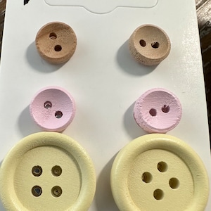 Pastel Round Wood Cute as a Button Stud Earrings with Stainless Steel Back--hypoallergenic-Unique and Handmade-lightweight
