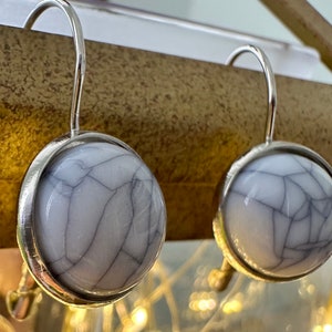 Howlite Gemstone Lever Back Earrings: Hypoallergenic Stainless Steel