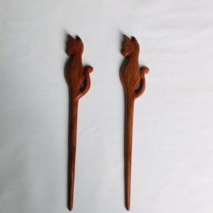 Lot de 2 épingles à cheveux en bois pour femme épingles à cheveux chat pour chignons épingles à cheveux pour cheveux longs accessoires pour cheveux Pic à cheveux pour femme