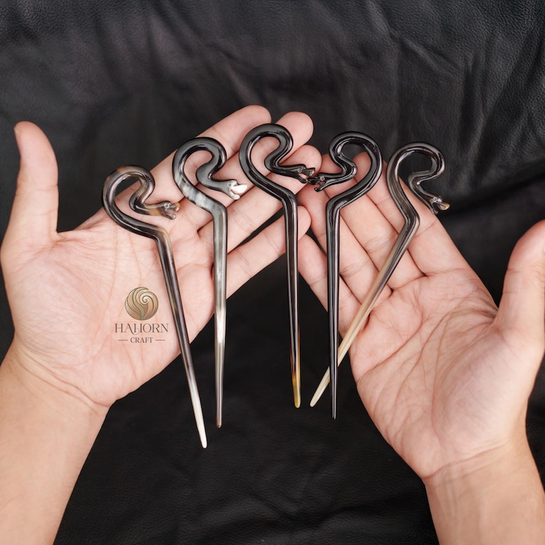 HaHorn - Buffalo Horn Snake Hair Stick - Unique Serpent Design - Color Options Dark Tones