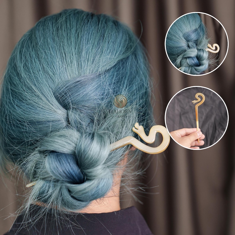 HaHorn - Buffalo Horn Snake Hair Stick - Unique Serpent Design - Color Options image 3