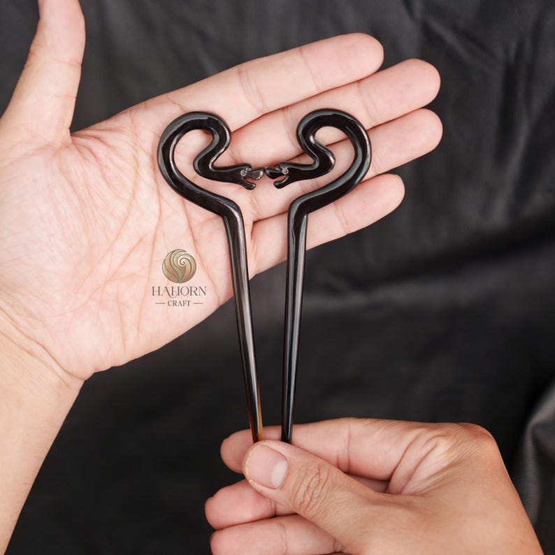 HaHorn - Buffalo Horn Snake Hair Stick - Unique Serpent Design - Color Options image 5