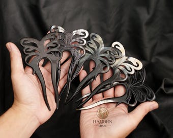 Set 5 Butterfly Horn Hair Fork For Women Butterfly  Hair Stick For Buns 2 Prongs Hair Fork For Long Hair Hair Accessories