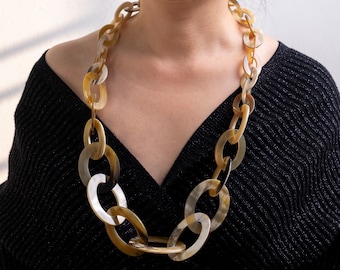 Buffalo Horn Long Chain Necklace For Women Statement Necklace For mom Chunky fashion Necklace Natural Organic Jewelry