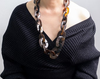 Buffalo Horn Long Chain Necklace For Women Statement Necklace For mom Chunky fashion Necklace Natural Organic Jewelry