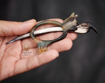 Buffalo Horn Cat Kitten Shawl pin For Women Hair Pin For Buns Hair Sticks For Long Hair Hair Accessories Hair Pick For Women