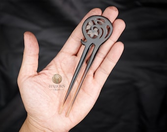 Handmade Buffalo Horn Leaf Hair Fork - Unique Natural Ox Horn Hair Pin for Bun Long Hair