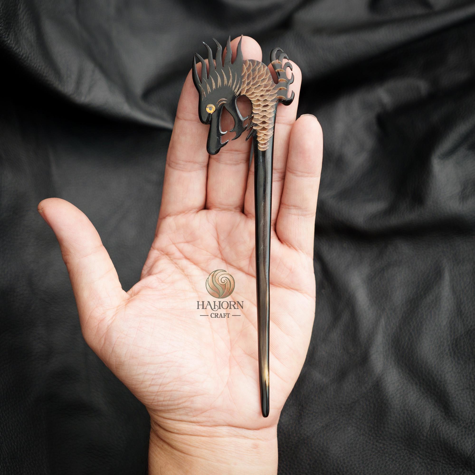Horn Hair Sticks for Women Black Dragon Hair Stick for Buns  display picture 2