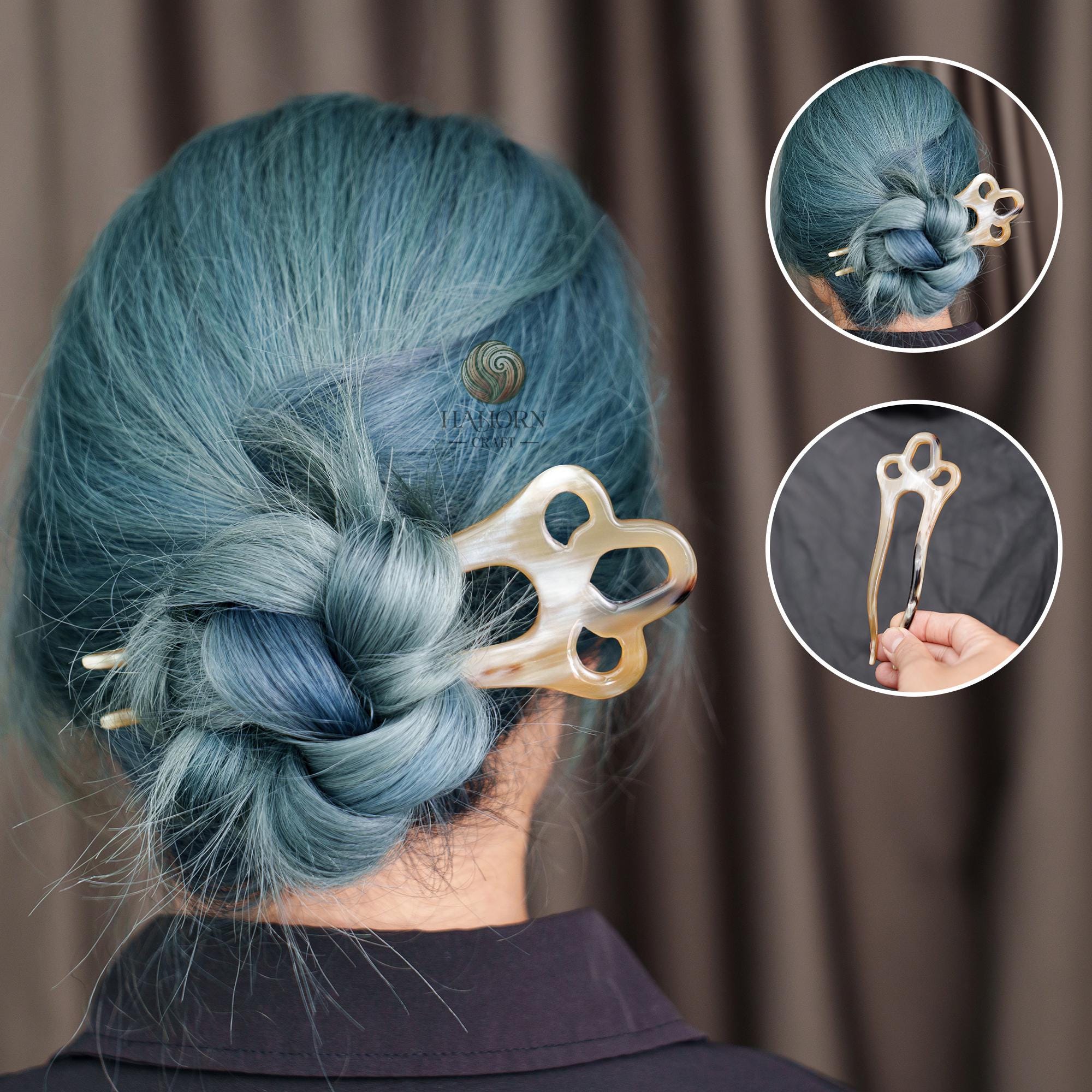 HaHorn - Buffalo Horn Hair Fork 2 Prongs - Unique Natural Updo - Color Variations