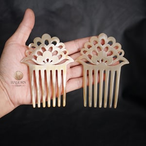 Set 2 Buffalo Horn Hair Comb 7 Prongs Hair Fork For Women Intricate Floral Design Hair Accessories Hair Pin For Women