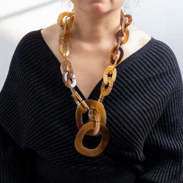 Buffalo Horn Long Chain Necklace For Women Statement Necklace For mom Chunky fashion Necklace Natural Organic Jewelry
