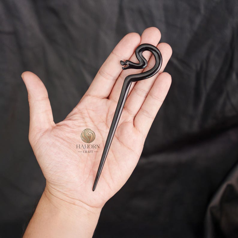 HaHorn - Buffalo Horn Snake Hair Stick - Unique Serpent Design - Color Options image 1