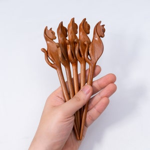 Lot de 5 épingles à cheveux en bois pour femme épingles à cheveux chat pour chignons épingles à cheveux pour cheveux longs accessoires pour cheveux Pic à cheveux pour femme