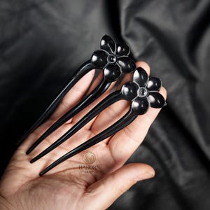 Set 2 Buffalo Horn Sakura Hair Pin  2 Prongs Hair Fork For Women Hair Stick For Buns Hair Fork For Long Hair Hair Accessories