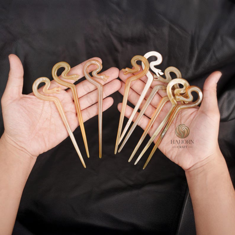 HaHorn - Buffalo Horn Snake Hair Stick - Unique Serpent Design - Color Options Light Tones