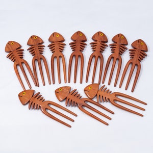 Set 10 Wooden 3 Prongs Hair Fork For Women Fish Bone Symbol Hair Stick For Buns Hair Fork For Long Hair Hair Accessories Hair Pin For Women