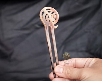 Handmade Buffalo Horn Leaf Hair Fork - Unique Natural Ox Horn Hair Pin for Bun Long Hair