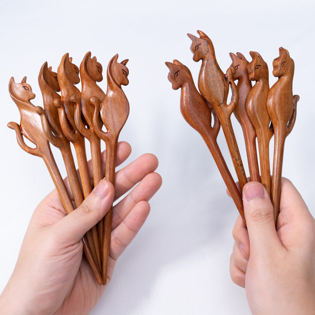 Set 10 Wooden Hair Sticks for Women Cat Hair Stick for Buns Hair Sticks