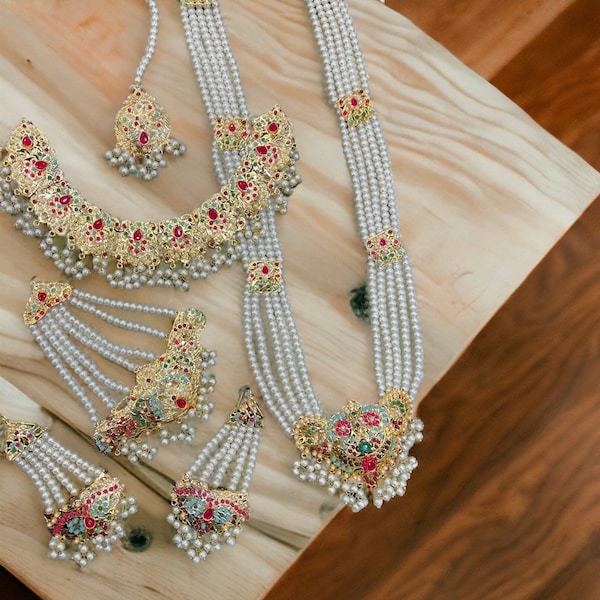 Noratan Set/ Jadau Jewelry/ Jadau Set with Jhoomar, Tikka & Earrings/ Navratan Jewelry/ Punjabi Jewelry/ Indian Jewelry