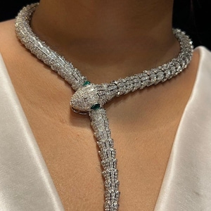 Bvlgari Inspired Serpenti Emerald and Diamond Necklace/ Replica/ Next to Real/ Serpenti Viper Necklace/ Bvlgari Serpenti Diamond Necklace
