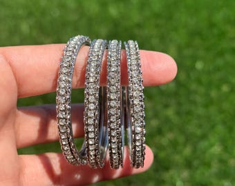 Silver-Tone Rhinestone Bangles (Set of 4): Sparkling Indian Kids Jewelry