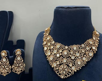 Kundan Bridal Choker Necklace Set | Polki Indian Wedding Jewelry