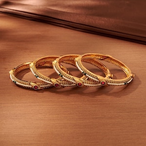 2.4 Gold Plated Rubygreen Bangles/ 4 Piece gold bangle set/ New Design Bangles/ Indian gold plated bangles/ Lightweight Bangles set of 4
