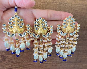 Gold Plated Light Weight Peacock Meena Indian Wedding Necklace Earring Tikka Gold Plated Light Weight Peacock Meena Indian Wedding Necklace Earring Tikka