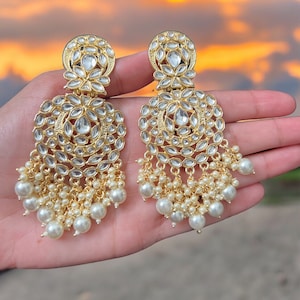 Kundan Earrings/ Pearl Earrings/ Long Earrings/ Punjabi Earrings/ Indian Earrings/ Pakistani Jewelry