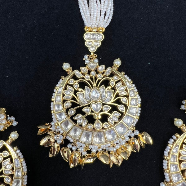 Real Pachi Kundan Tikka Set with Peepal Patti/ Peepal Patti Tikka Set/ Kundan Tikka Set/ Punjabi Tikka Set/ Indian Tikka Set