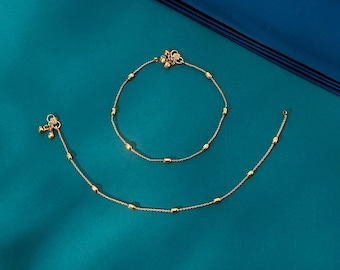 Openable Gold Plated Payal Anklets: Indian Jhanjhran, 10 Inch