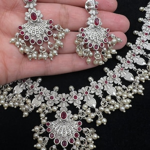 Silver Jewelry with Earrings/ Lightweight Necklace and Earrings/ South Asian Jewelry/ Indian Jewelry/ Wedding Jewelry