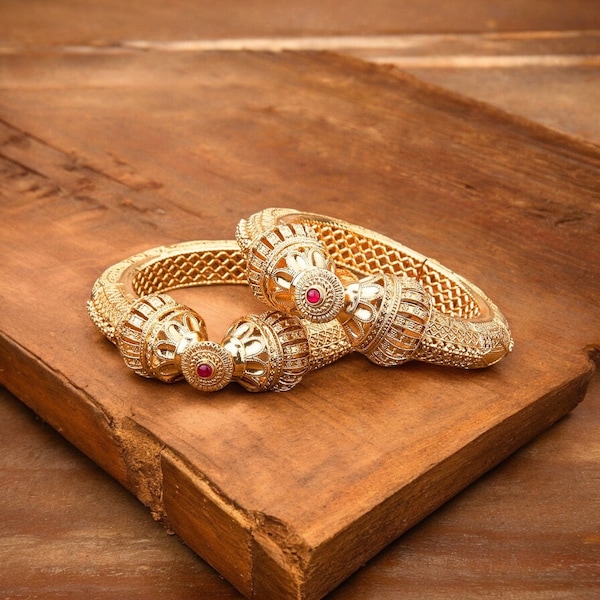 2.4 Gold Plated Bangles/ 2.6 Gold Plated Bangles/ 2 Piece gold bangle set/ New Design Bangles/ Indian gold plated bangles/ Openable Bangles
