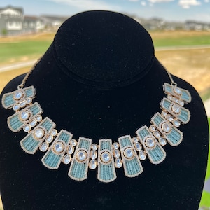 Premium Uncut Polki Kundan Mint Necklace Set/ Bollywood inspired Necklace/ Modern necklace/ Indian Bridal Mint Jewelry Set/ High quality