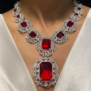 Luxury CZ Stone Choker Set | Bridal Necklace Set in Emerald, Ruby & Sapphire Look | Statement Wedding Jewelry | Indian Bridal Jewelry Set