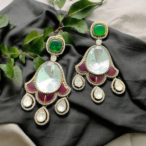 Ruby and Emerald Moissanite Earrings/ High craftsmanship earrings/ Big stone Earrings/ Statement earrings/ Gemstone and Diamond Earrings