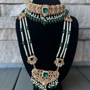 Bridal Jewelry/ Pakistani Bridal Jewelry/ Gold plated Green Jewelry set/ Green Bridal Jewelry set/ Indian Bridal set/ Heavy Bridal Set