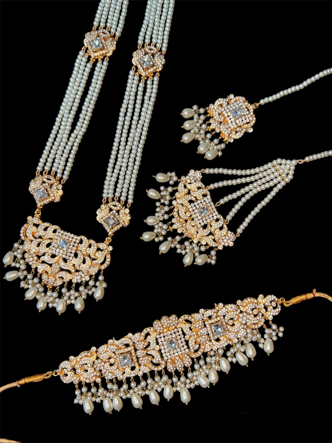 Heavy Gold Plated Bridal Set/ White Pearl Set/ Oversized Jhumka/ Bridal