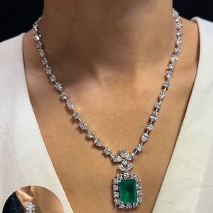 American Diamond Pendant Set/ Next to Real Diamond/ Premium Quality/ Emerald Green Pendant Set/ Blue Sapphire Pendant Set/ Diamond Pendants