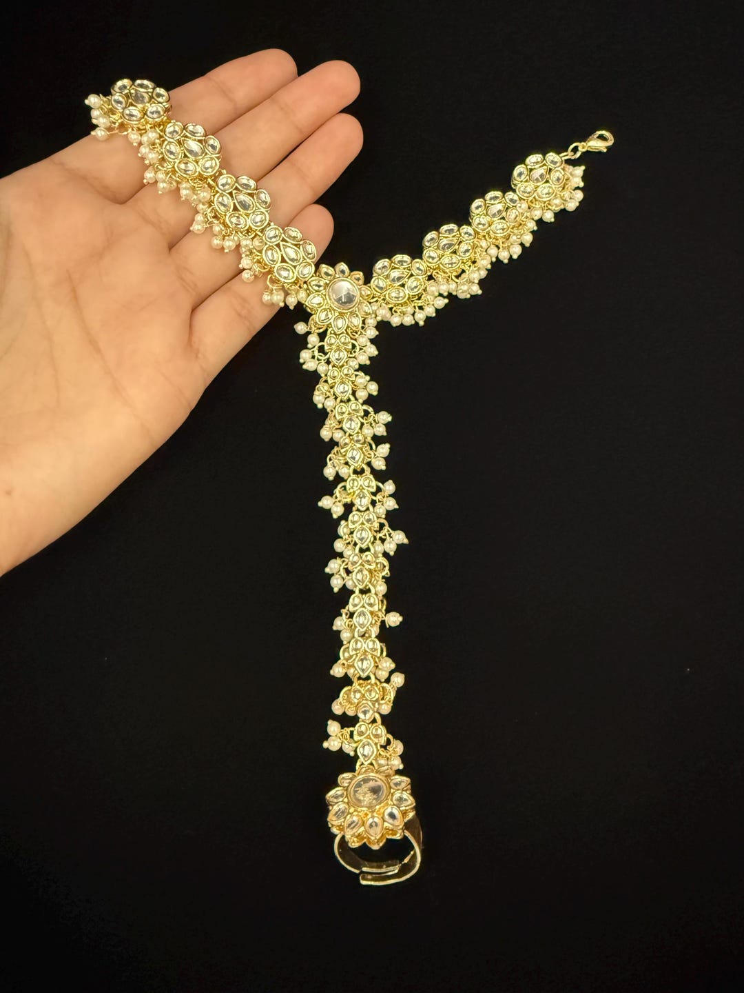 Antique Gold Plated Moti Hath Phool: Indian Wedding Hand Chain - Etsy