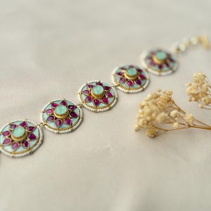 Multicolor Pachi Kundan Mathapatti | Circular Floral Bridal Headpiece | Pearl Indian Hair Jewelry | Wedding Maatha Patti