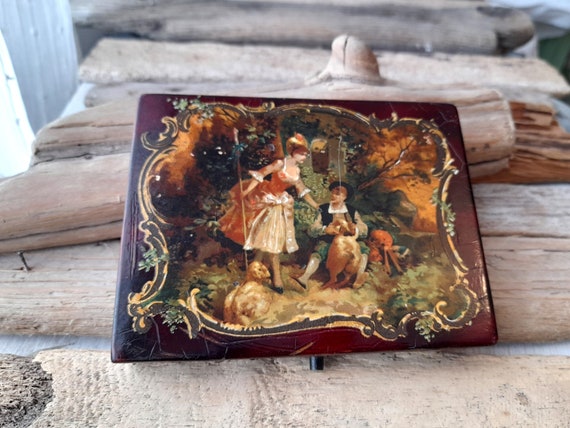 Buy Antique Needle Box French Vernis Martin Style Lacquer Pastoral 