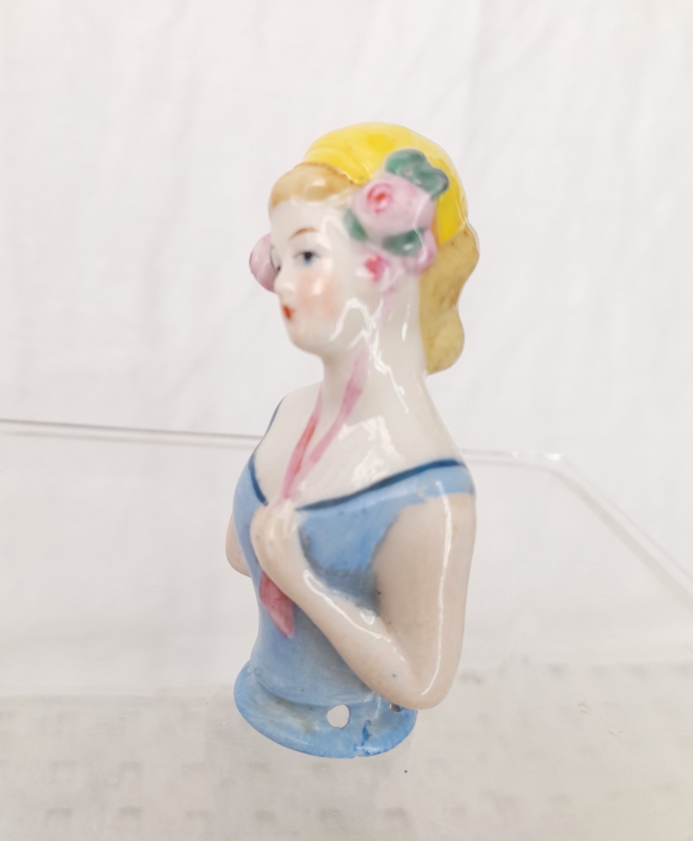 1920's Half Doll Pincushion Lady Flower Hat Ribbons Arm to Etsy UK