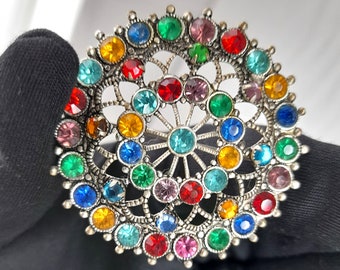 Colourful Czech Filigree Brooch 1920's Rainbow Rhinestones , Neiger Brothers Jewellery , Antique Brooch , Czech Jewellery ,