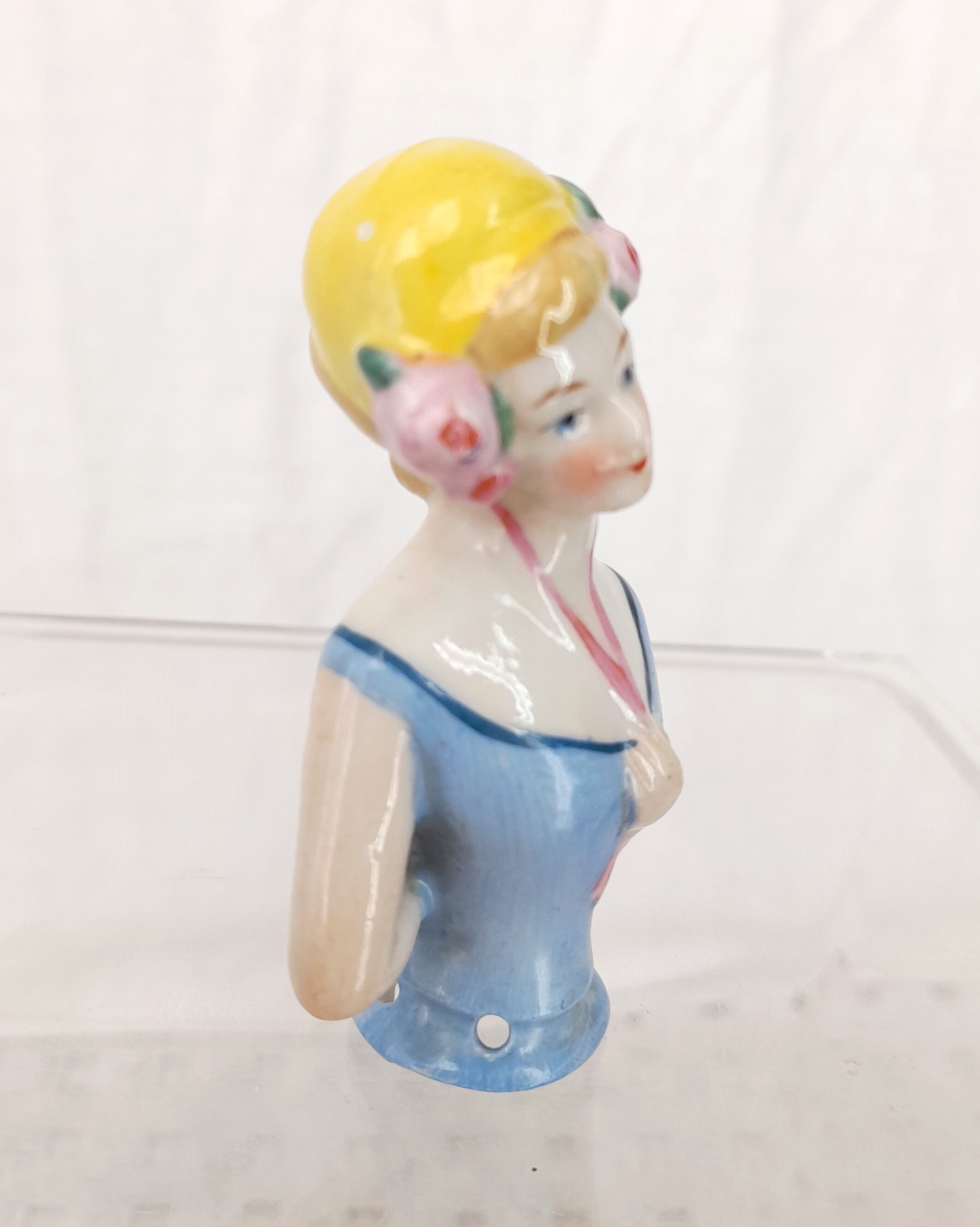 1920's Half Doll Pincushion Lady Flower Hat Ribbons Arm to Etsy UK