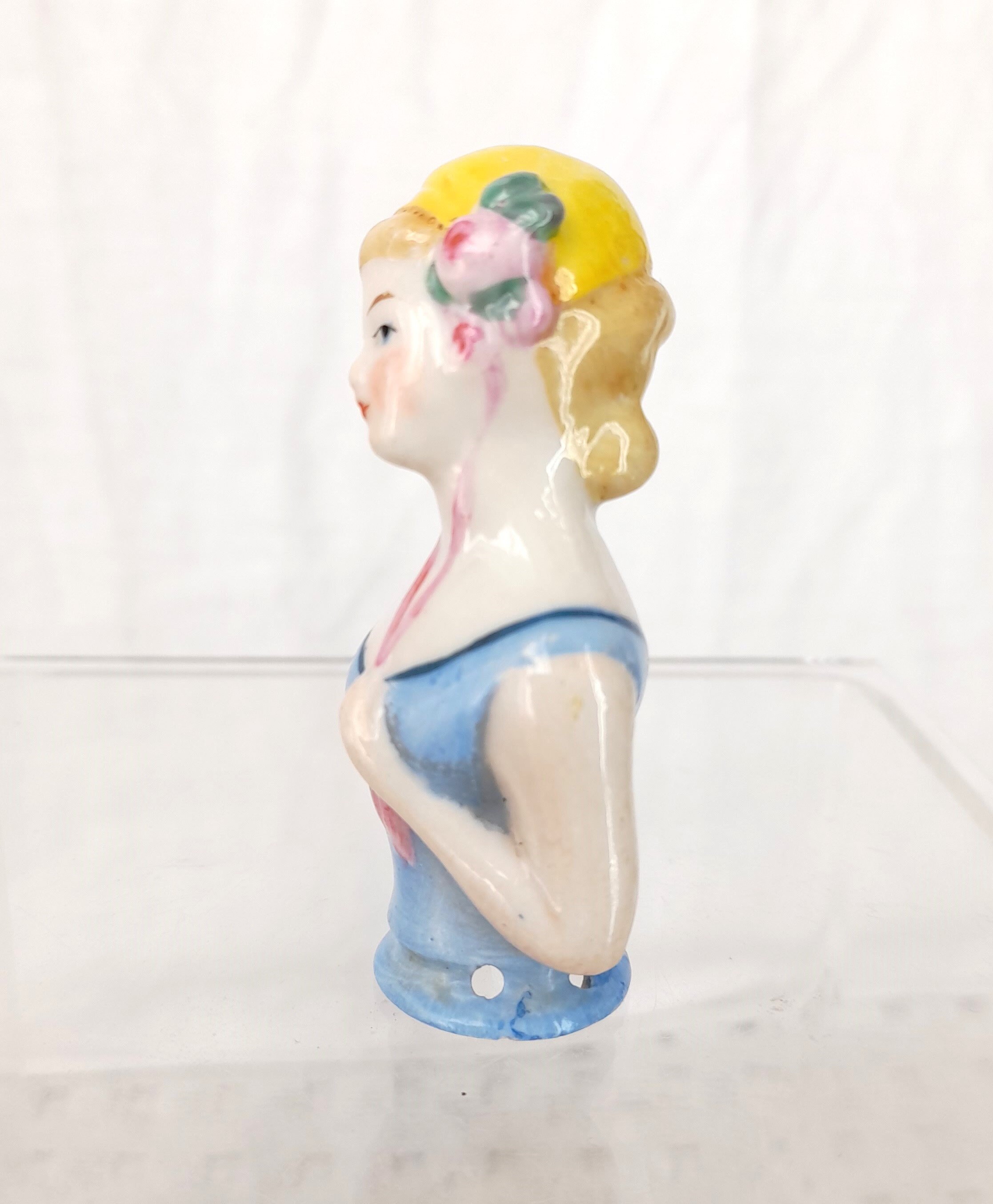 1920's Half Doll Pincushion Lady Flower Hat Ribbons Arm to Etsy UK