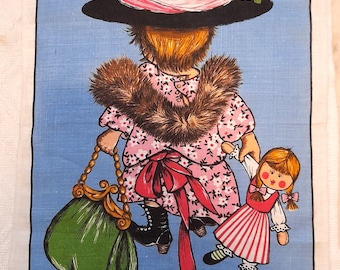 1970er Jahre Dunmoy Irish Leinen Geschirrtuch Puppe Handtasche Hut, Sammlerstück Geschirrtuch,