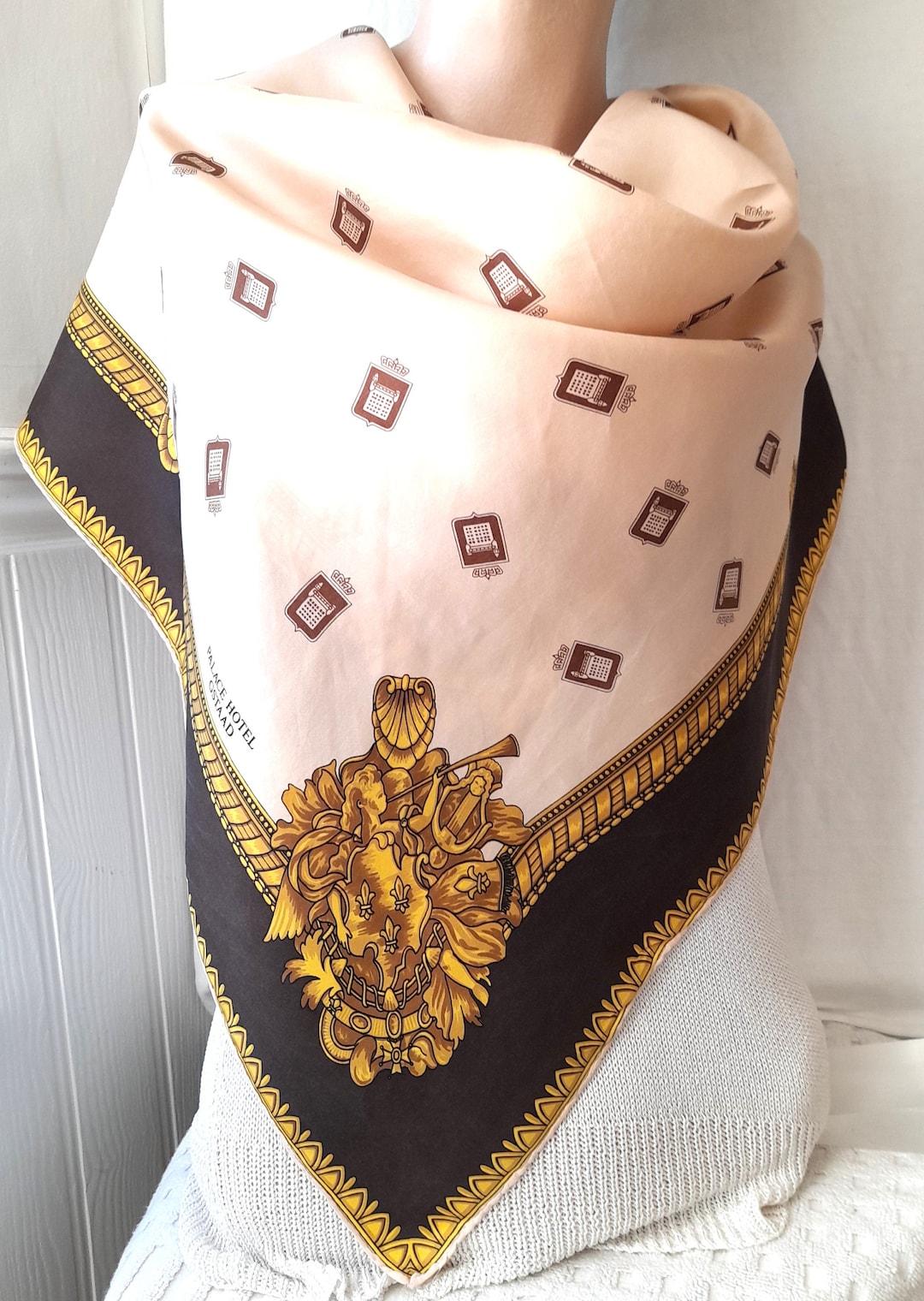 1980's Large Silk Scarf Logo Palace Hotel Gstaad Kreier Etsy UK